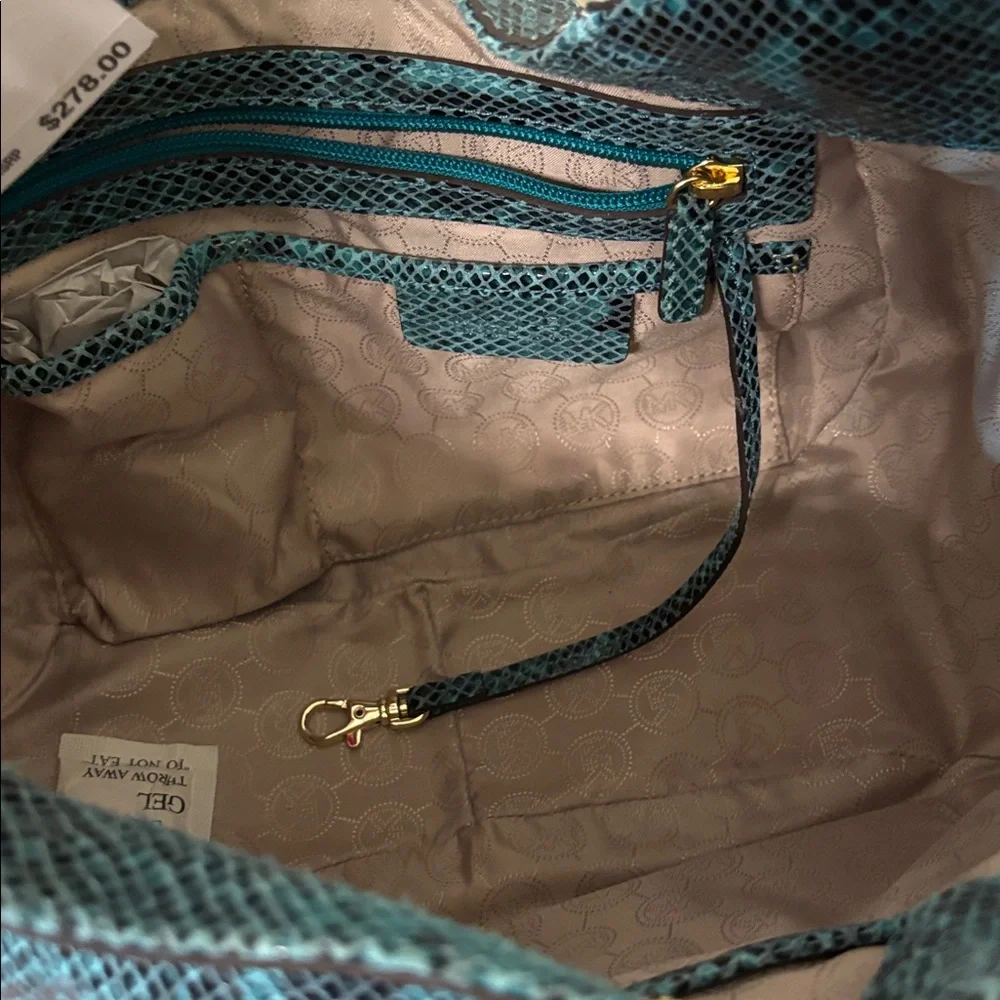 Michael Kors Fulton Aqua Python Embossed Leather Shoulder Bag NWT - Picture 3 of 4